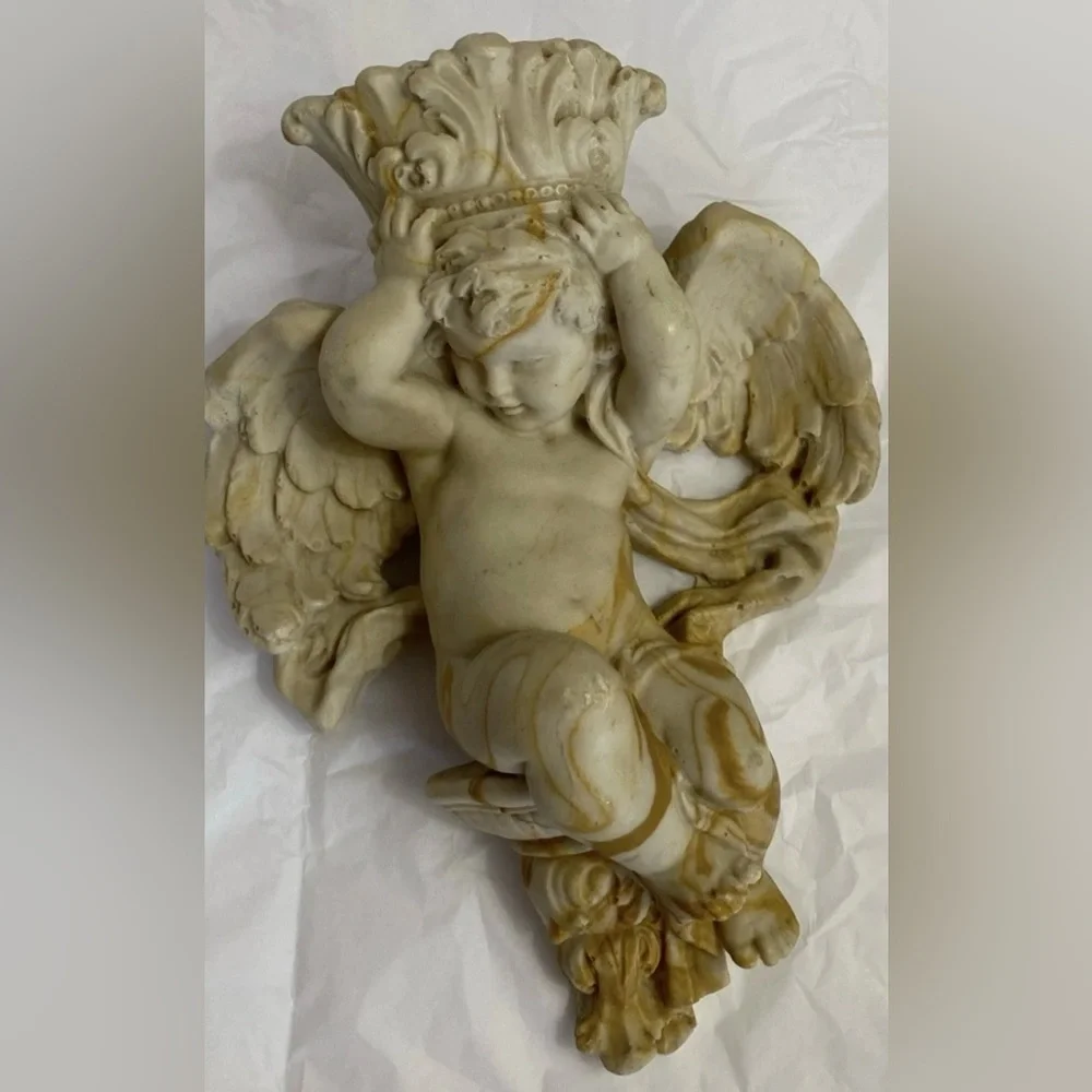 Heavy 10” Cherub Wall Candle Sconce Athena Marble ~Old Hollywood ~1960s - 1990s - Picture 2 of 11